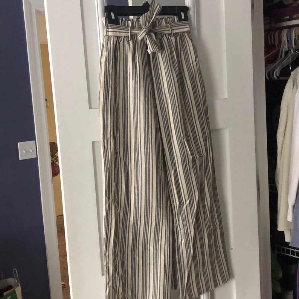 Paper bag striped flowy pants!!